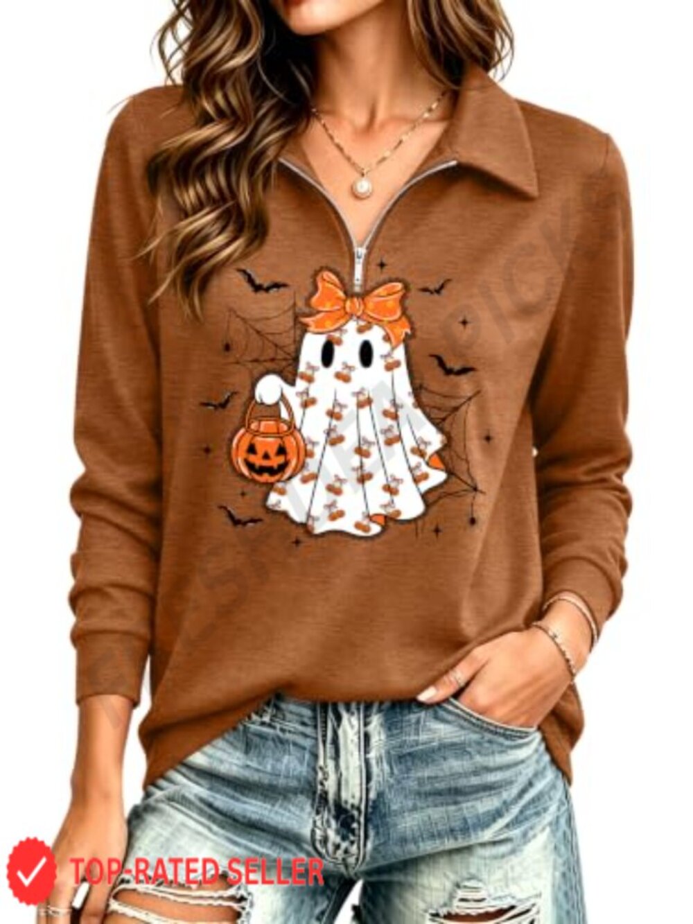Women's Halloween Half Zip Long Sleeve Shirt